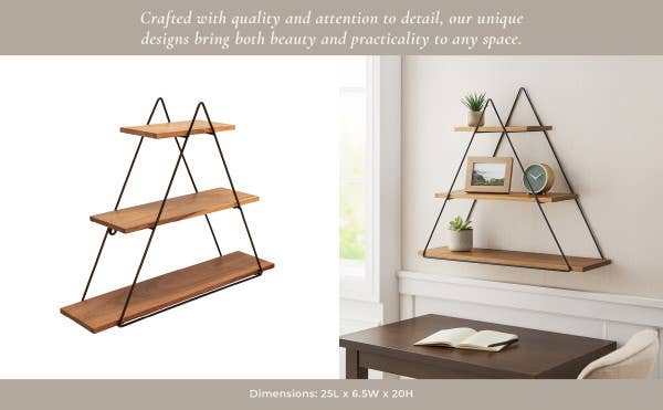Metal and Wood Triangle Wall Storage Shelf - Brown, 20 in.