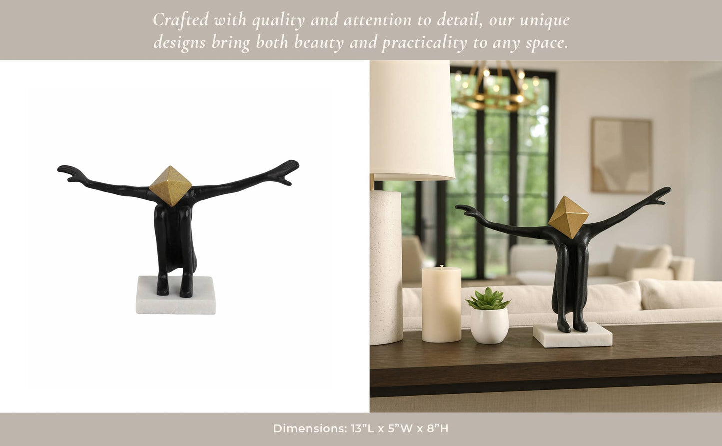 Sculpture - Black/Gold Metal Open Arms Man, 13x8 in.