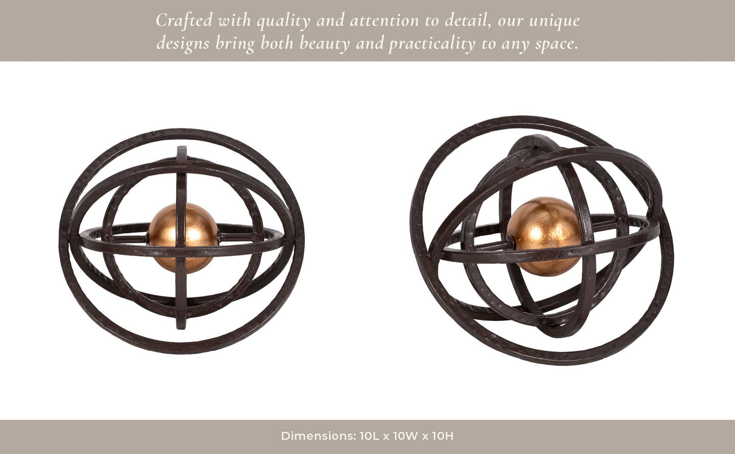 Metal Armillary Central Sphere Sculpture - Black, 10 in.