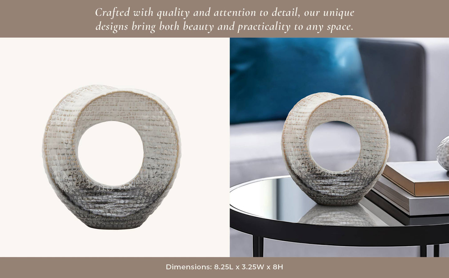 Ivory 8.25 in. Ceramic Abstract Circular Cutout Sculpture