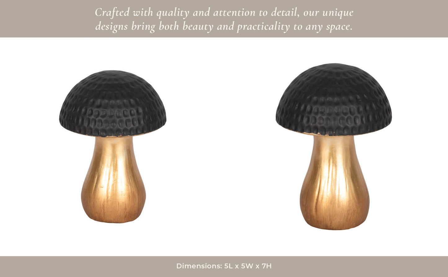 Figurine - Black Ceramic Hammered Top Mushroom, 7 in.