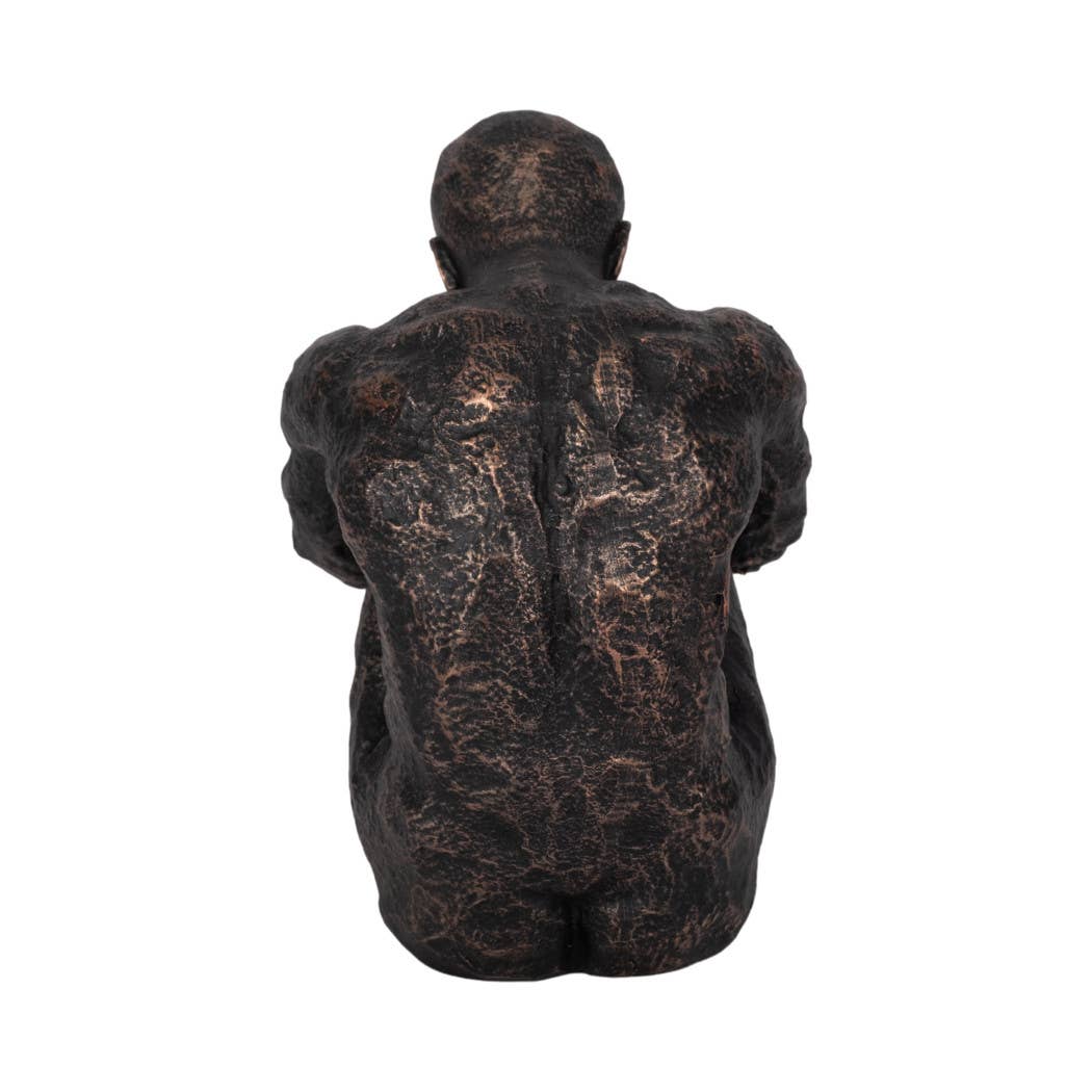Bronze 9 in. Resin Modern Novelty Sitting Man Sculpture