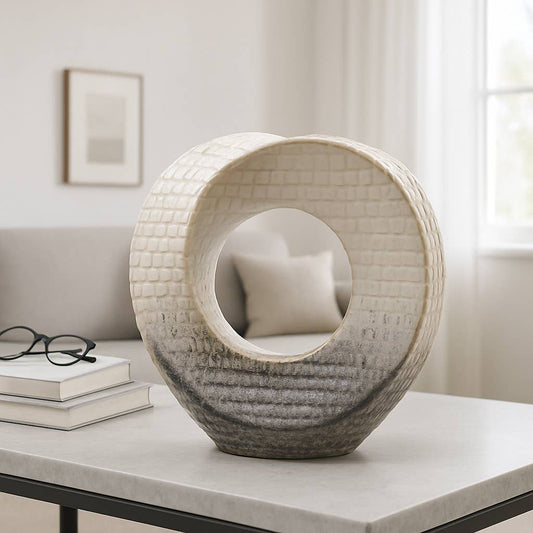 Ivory 8.25 in. Ceramic Abstract Circular Cutout Sculpture