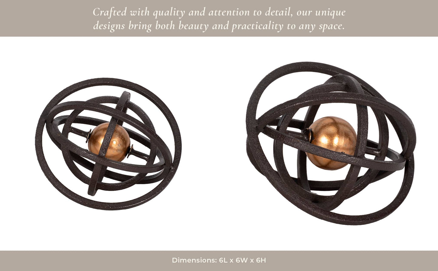 Metal Interlocking Rings Decorative Orb - Black, 6 in.