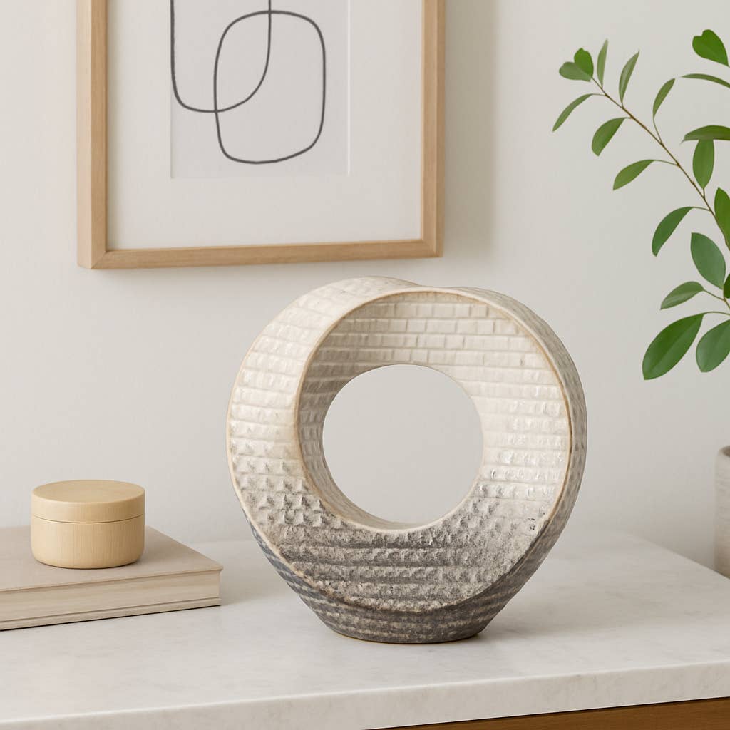 Ivory 8.25 in. Ceramic Abstract Circular Cutout Sculpture