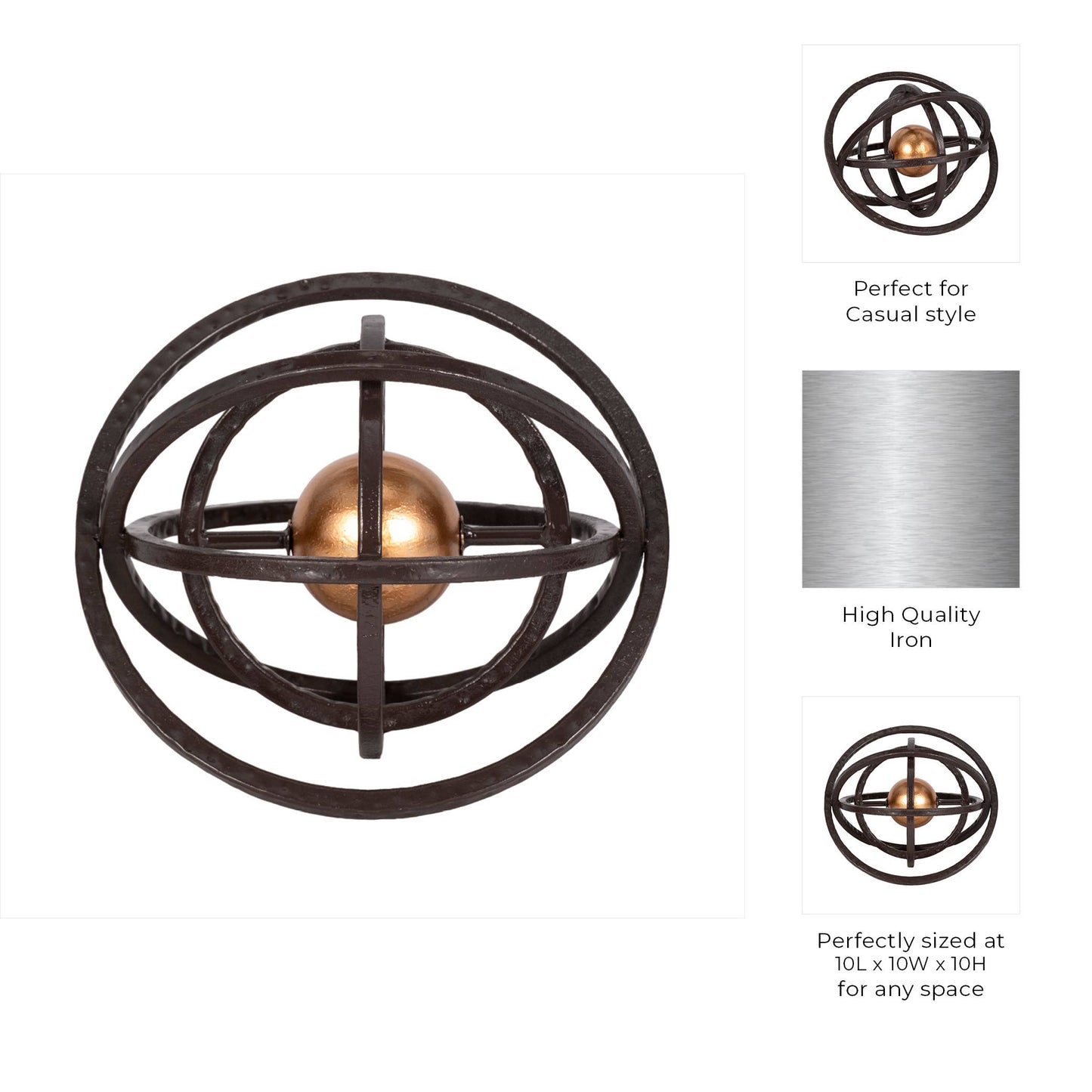Metal Armillary Central Sphere Sculpture - Black, 10 in.