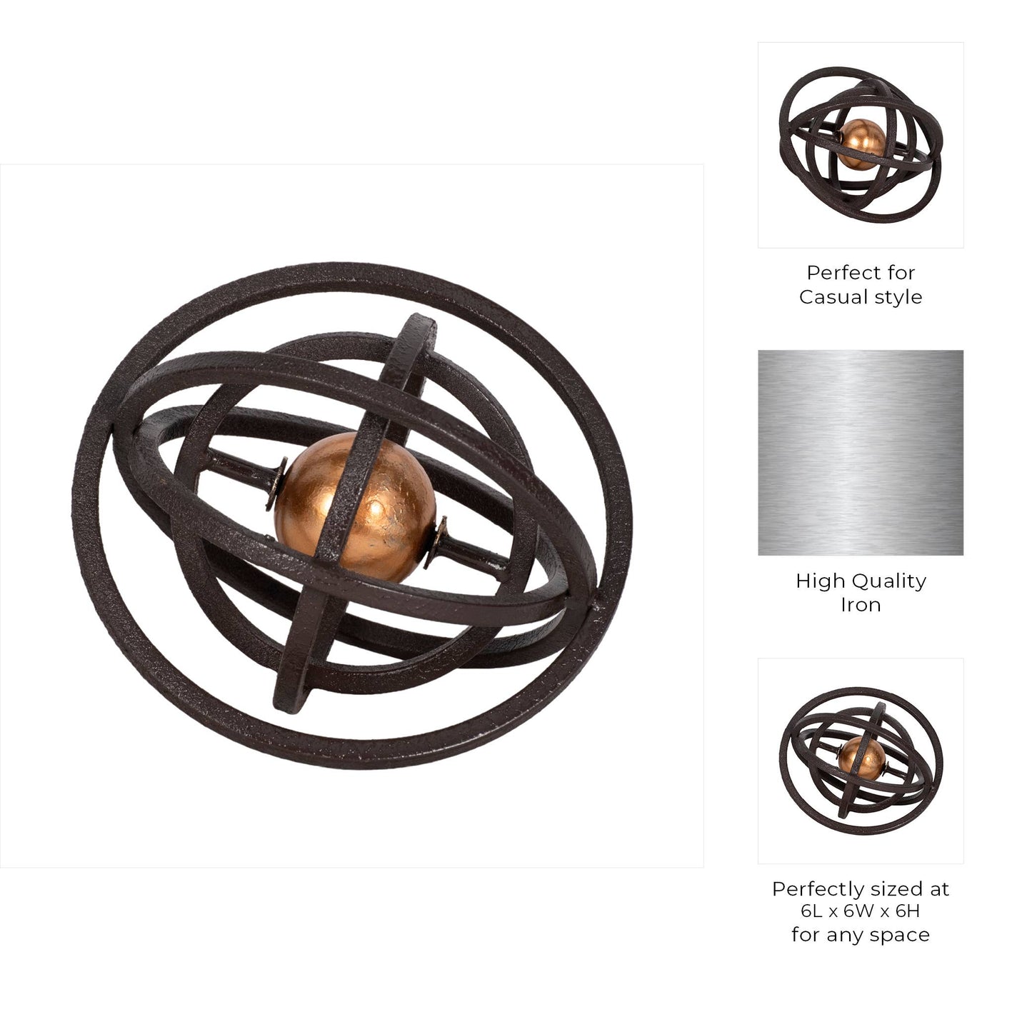 Metal Interlocking Rings Decorative Orb - Black, 6 in.