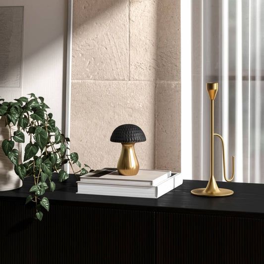 Figurine - Black Ceramic Hammered Top Mushroom, 7 in.