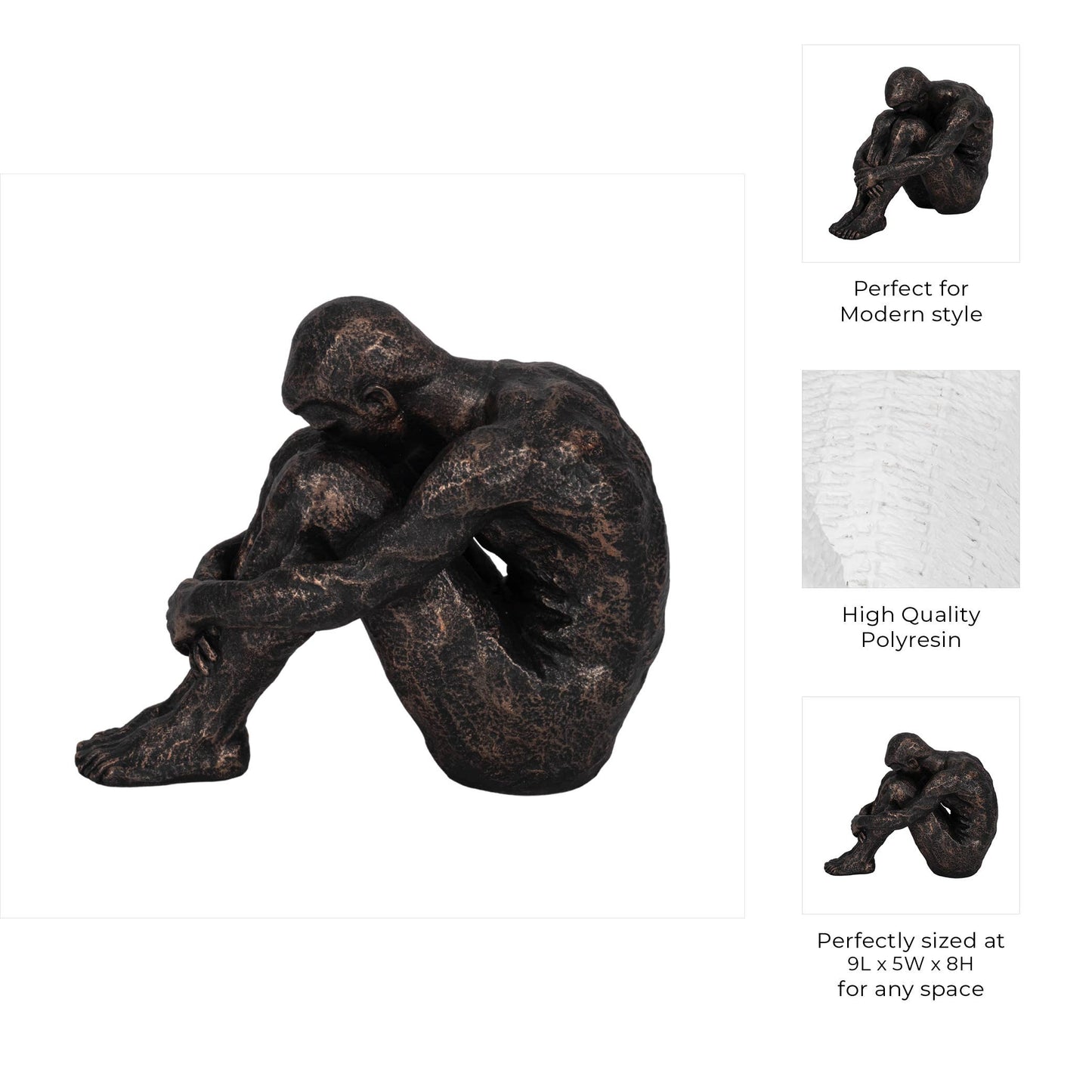 Bronze 9 in. Resin Modern Novelty Sitting Man Sculpture