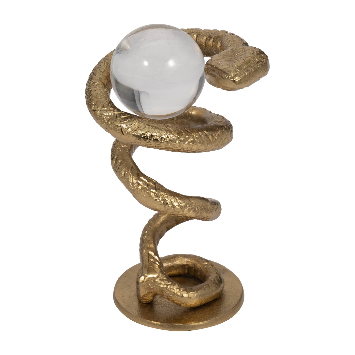 Figurine - Gold Metal Snake Coil with Acrylic Ball, 7 in.