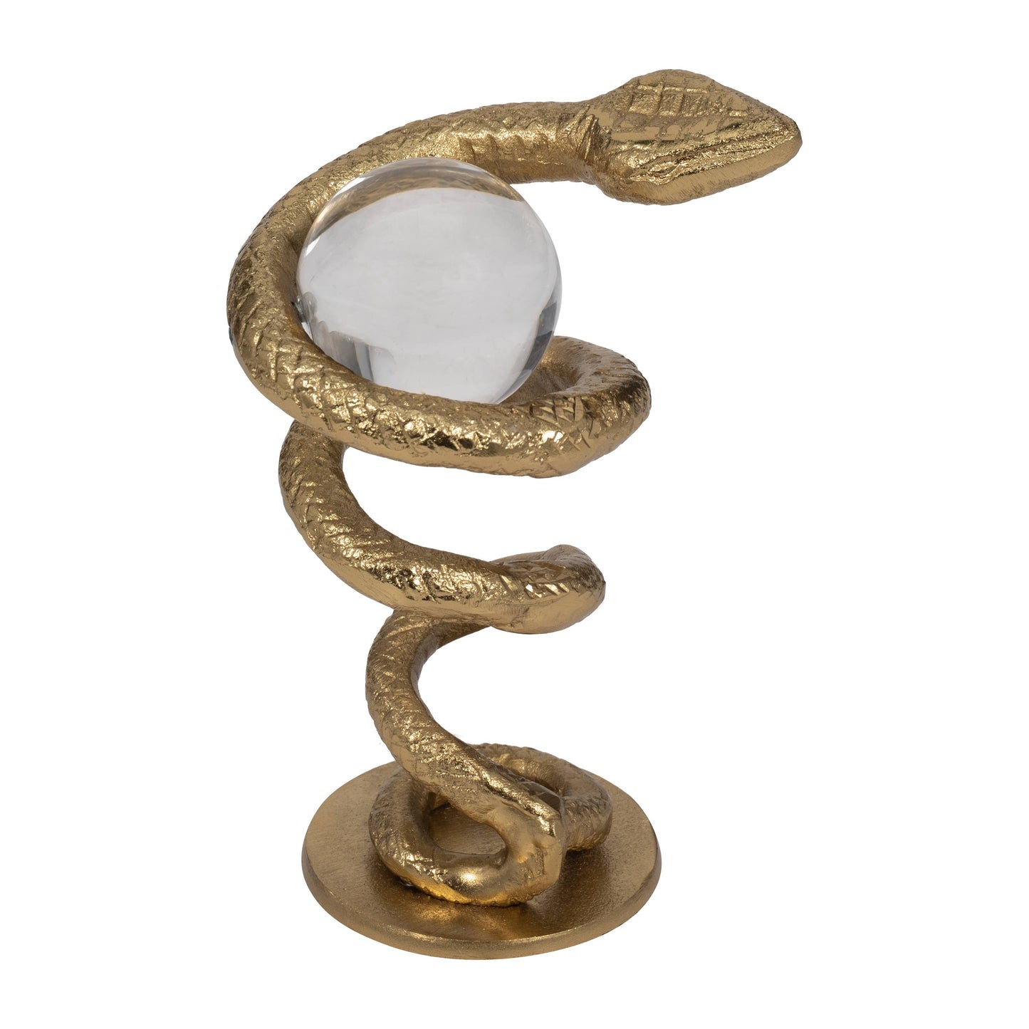 Figurine - Gold Metal Snake Coil with Acrylic Ball, 7 in.