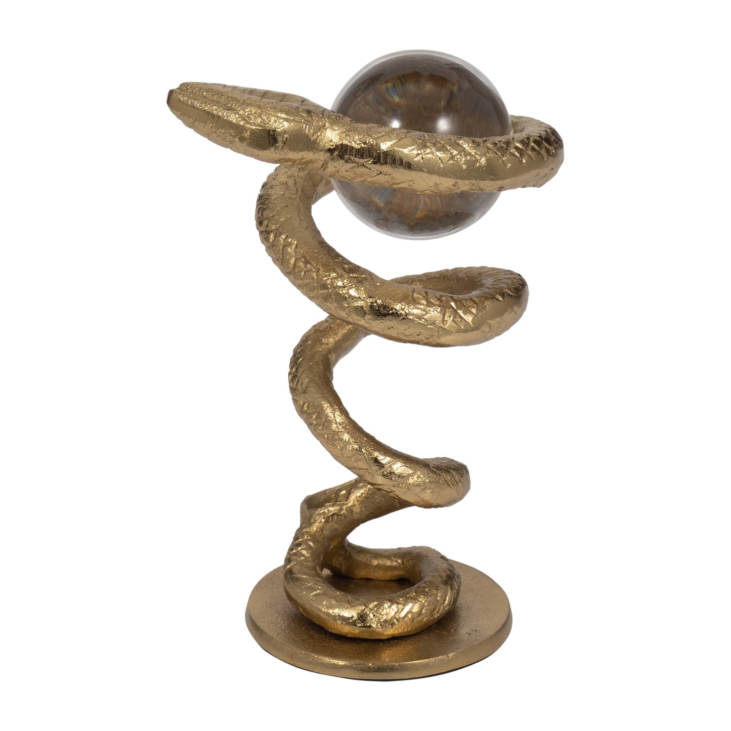 Figurine - Gold Metal Snake Coil with Acrylic Ball, 7 in.