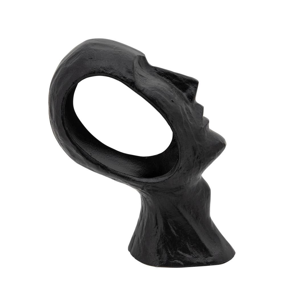 Decorative Sculpture - Black Metal Abstract Face, 12 in.