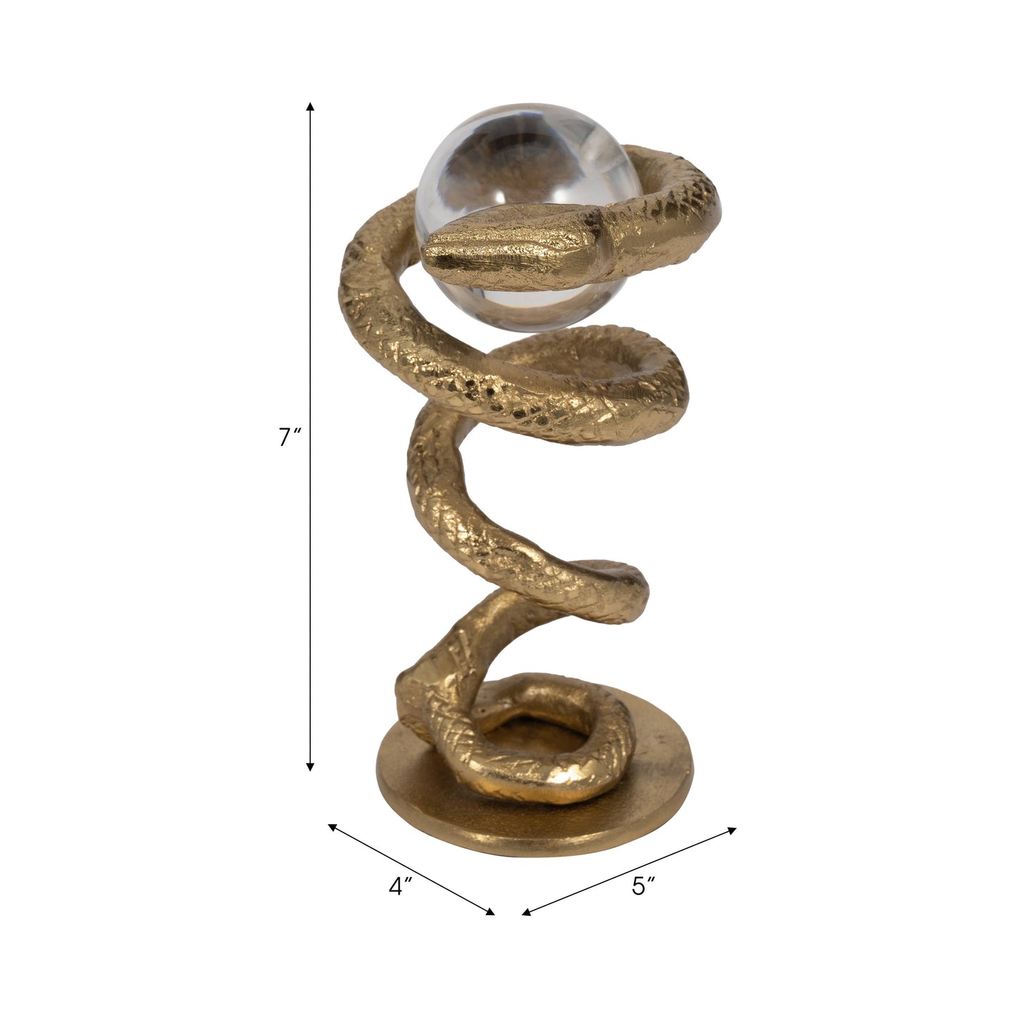 Figurine - Gold Metal Snake Coil with Acrylic Ball, 7 in.