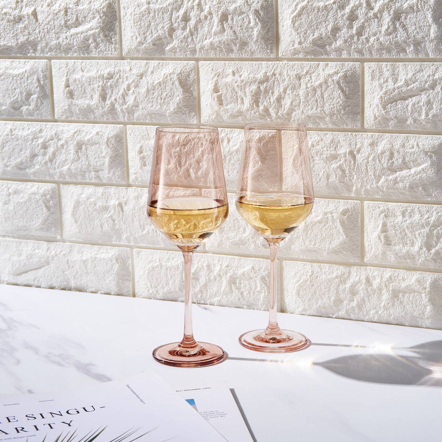 Colored Crystal Wine Glass | Set of 2 | Muted Tan