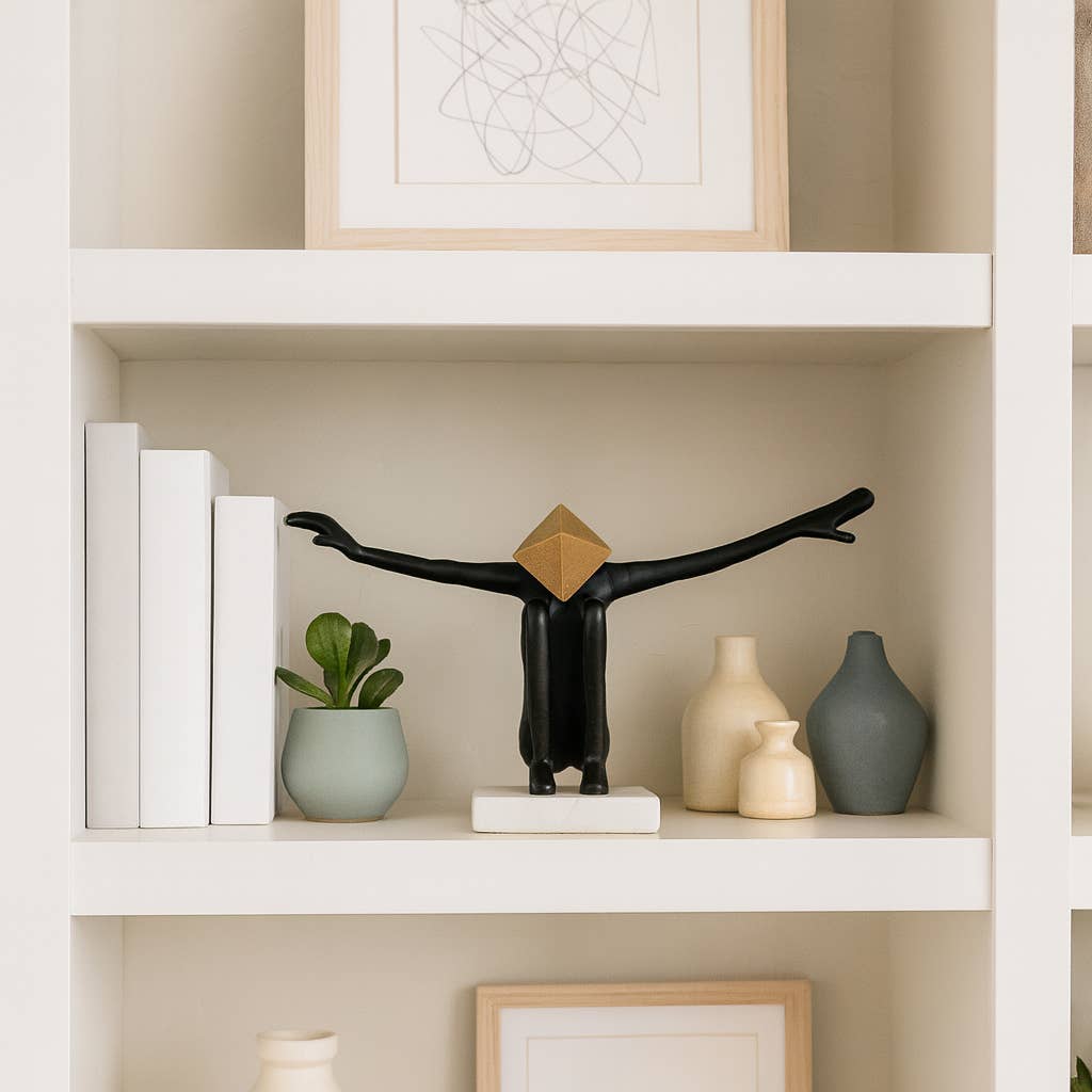 Sculpture - Black/Gold Metal Open Arms Man, 13x8 in.