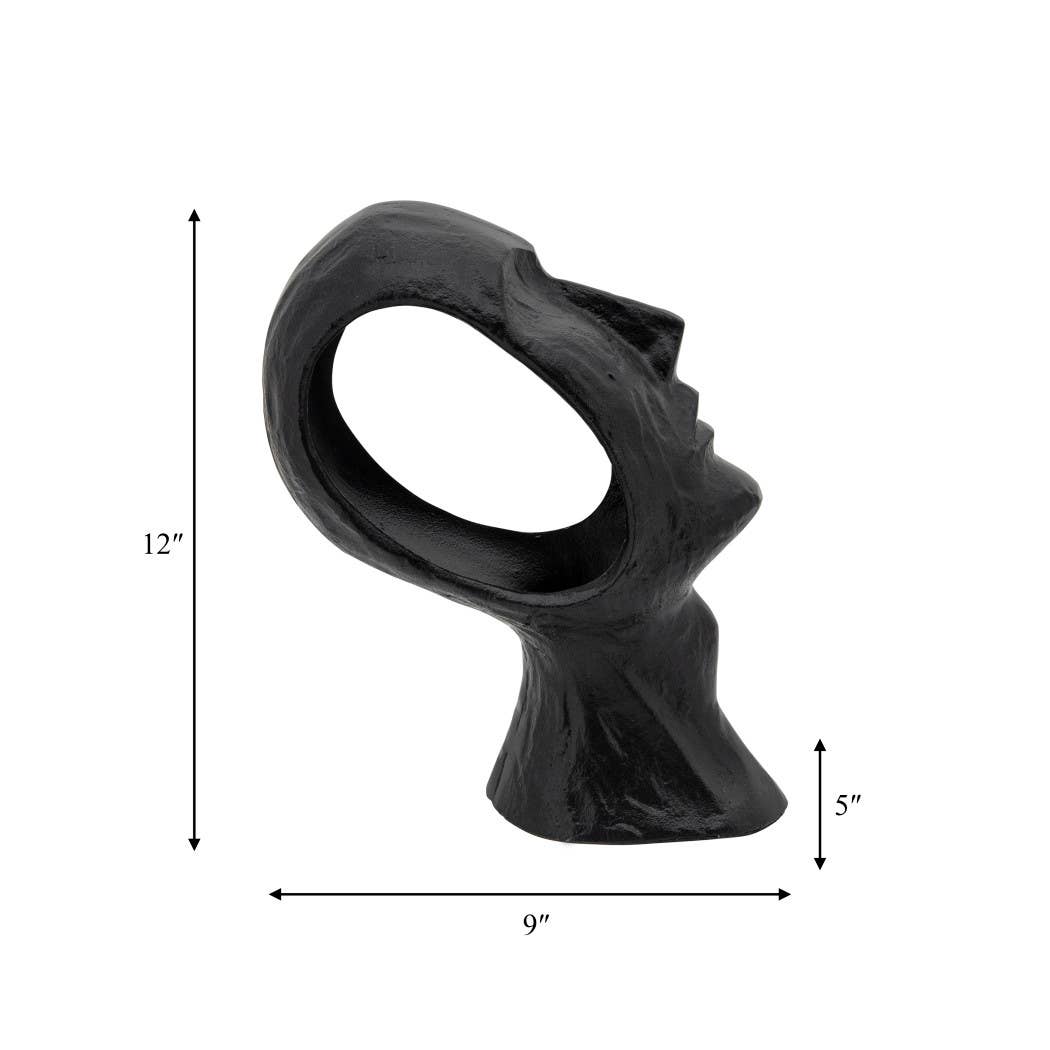 Decorative Sculpture - Black Metal Abstract Face, 12 in.