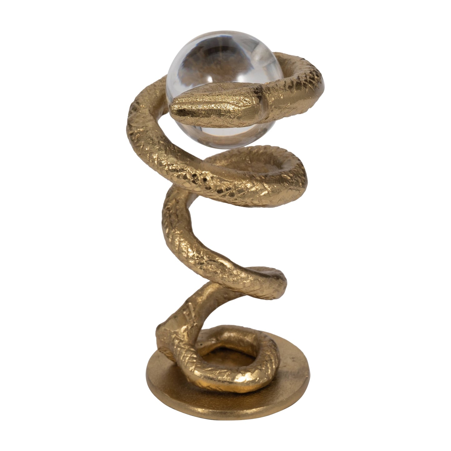 Figurine - Gold Metal Snake Coil with Acrylic Ball, 7 in.
