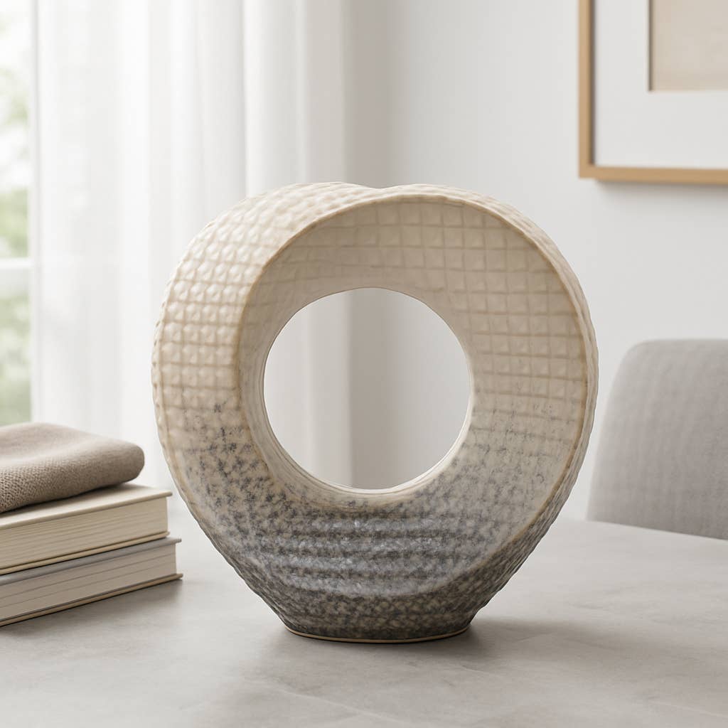 Ivory 8.25 in. Ceramic Abstract Circular Cutout Sculpture
