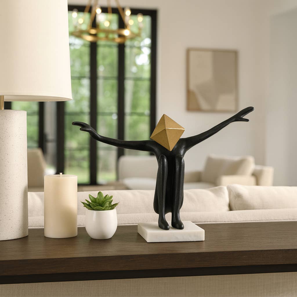 Sculpture - Black/Gold Metal Open Arms Man, 13x8 in.