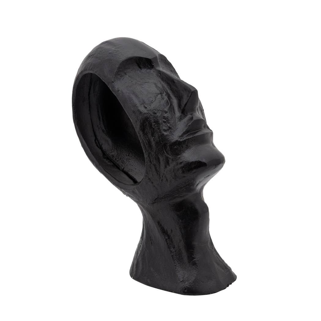 Decorative Sculpture - Black Metal Abstract Face, 12 in.