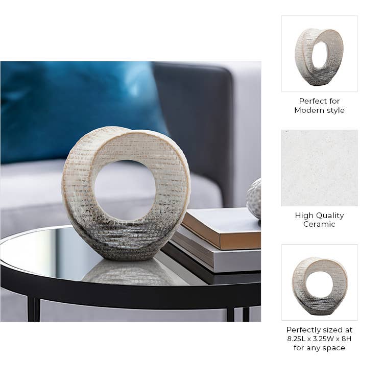 Ivory 8.25 in. Ceramic Abstract Circular Cutout Sculpture