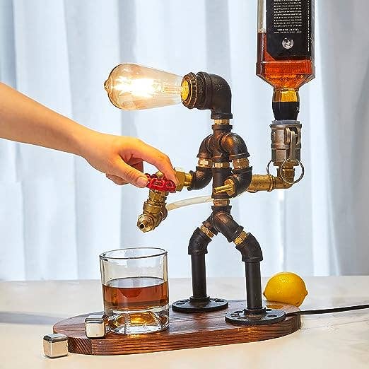 Steampunk Handcrafted Liquor Dispenser - Pipe Robot Lamp
