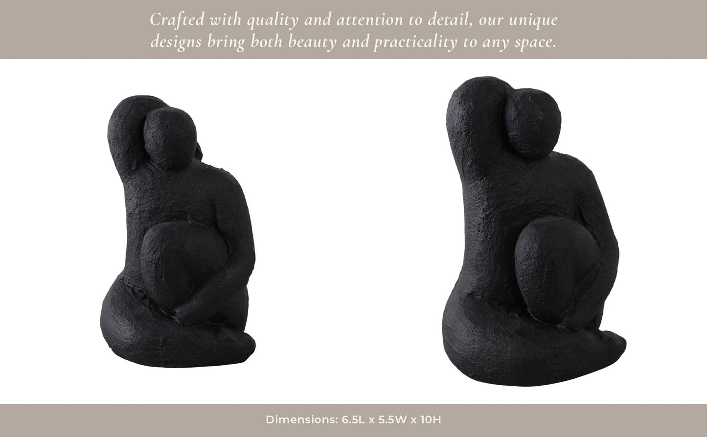 Decorative Figure - Black Ceramic Raised Arm Posing, 10 in.