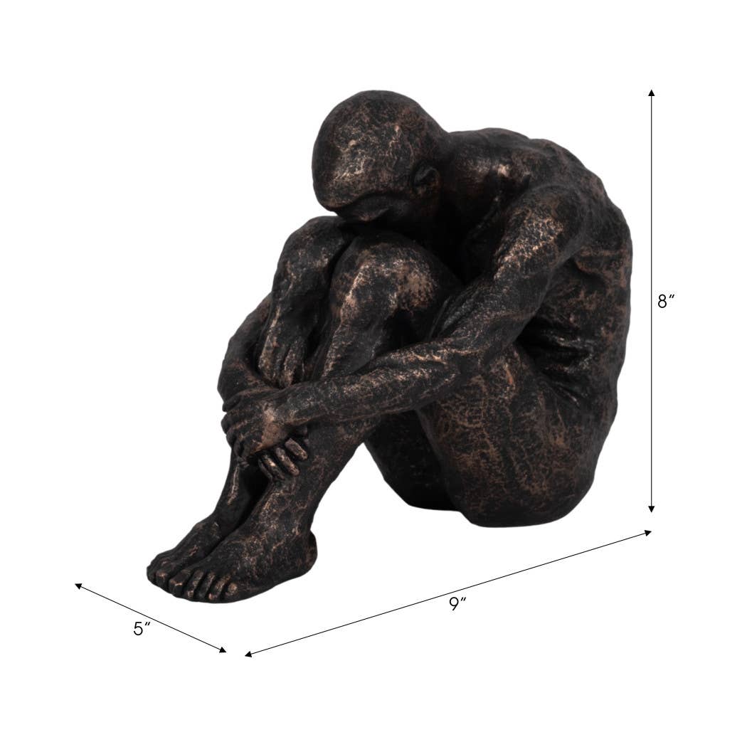Bronze 9 in. Resin Modern Novelty Sitting Man Sculpture