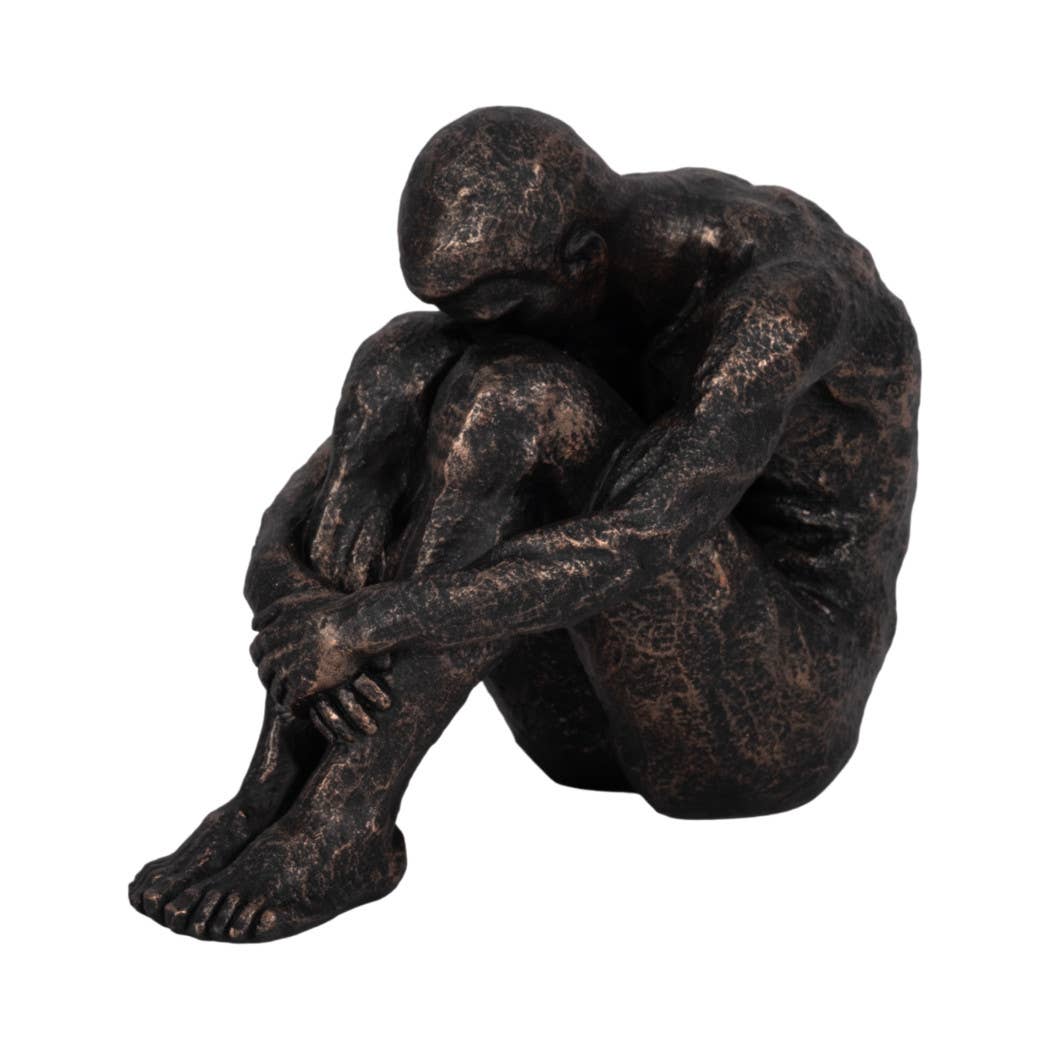 Bronze 9 in. Resin Modern Novelty Sitting Man Sculpture