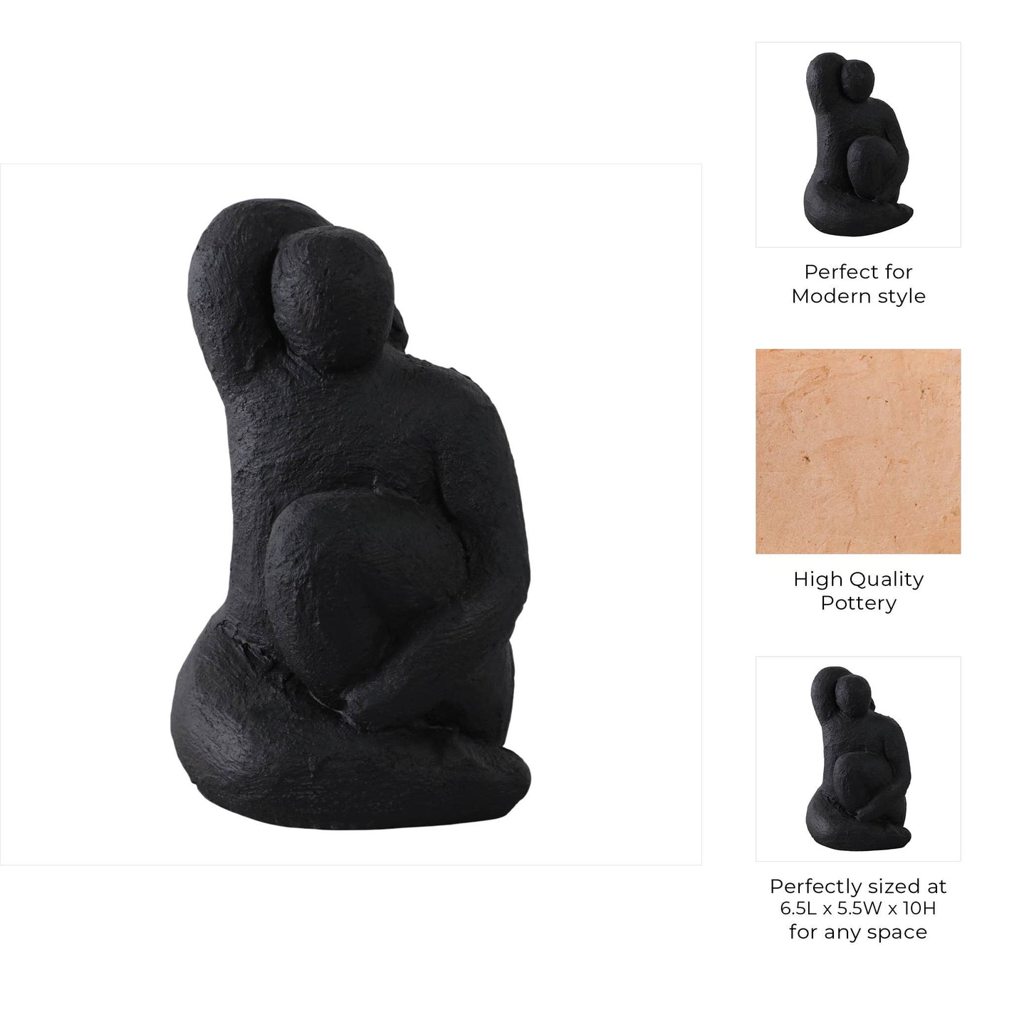 Decorative Figure - Black Ceramic Raised Arm Posing, 10 in.