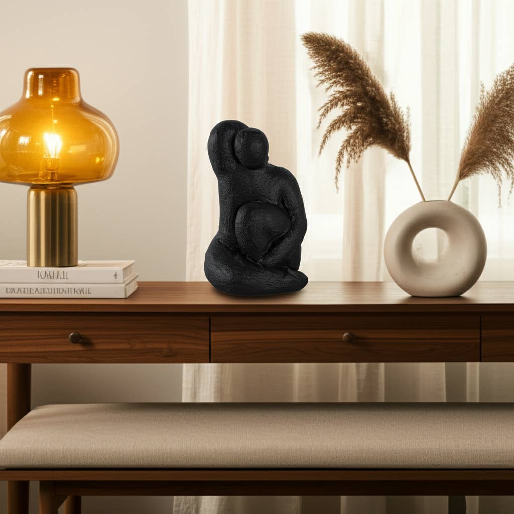 Decorative Figure - Black Ceramic Raised Arm Posing, 10 in.