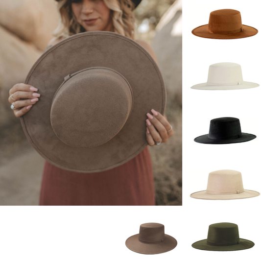 Vegan Suede Boater Hats