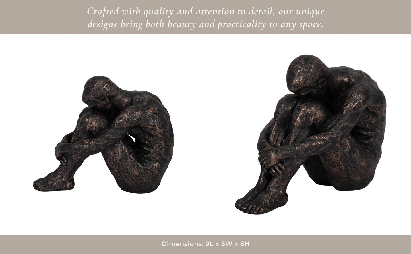 Bronze 9 in. Resin Modern Novelty Sitting Man Sculpture