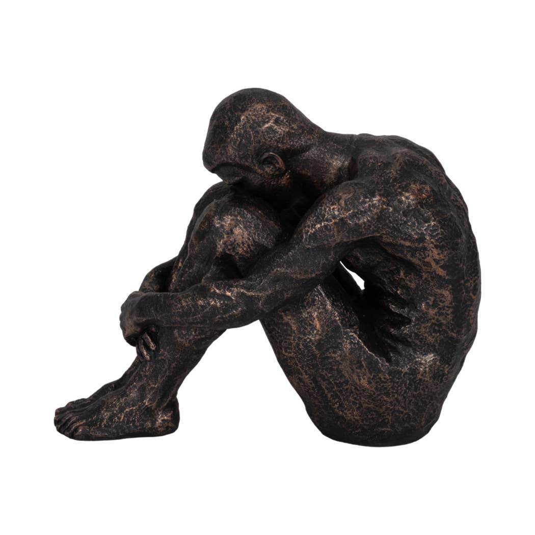 Bronze 9 in. Resin Modern Novelty Sitting Man Sculpture