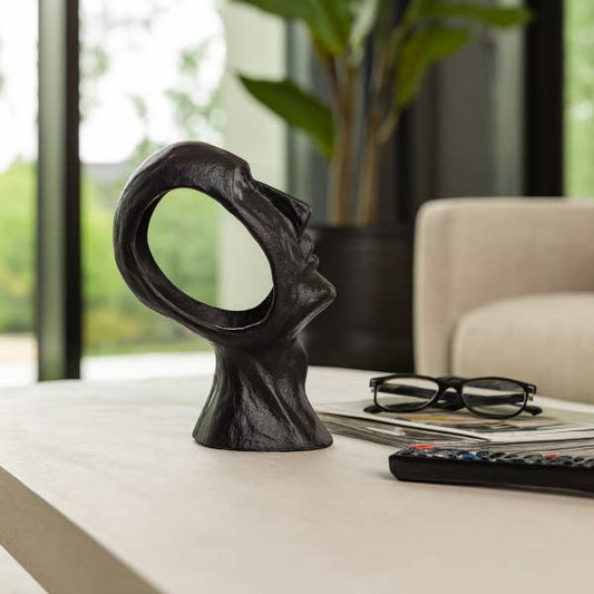 Decorative Sculpture - Black Metal Abstract Face, 12 in.