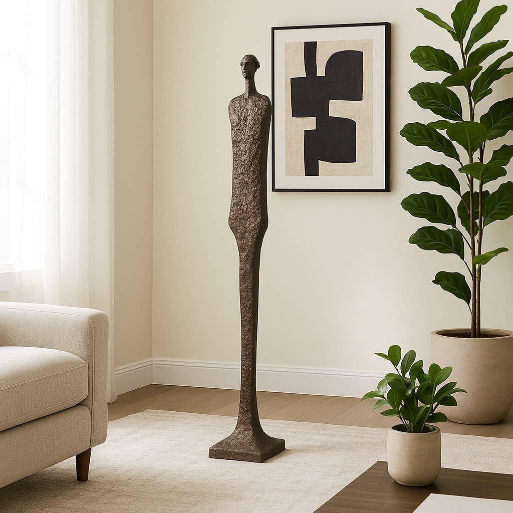 Metal Modern Tribal Floor Sculpture - Bronze, 59 in.