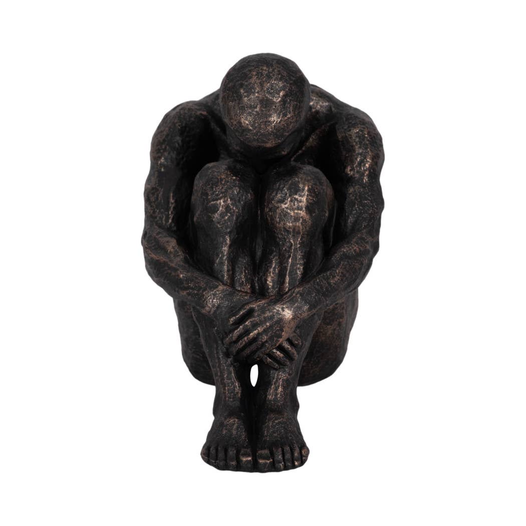 Bronze 9 in. Resin Modern Novelty Sitting Man Sculpture