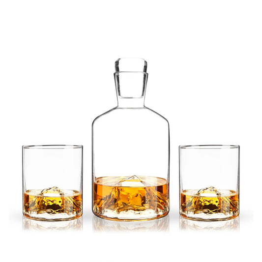 Mountain Crystal Decanter and Tumblers Set of 3